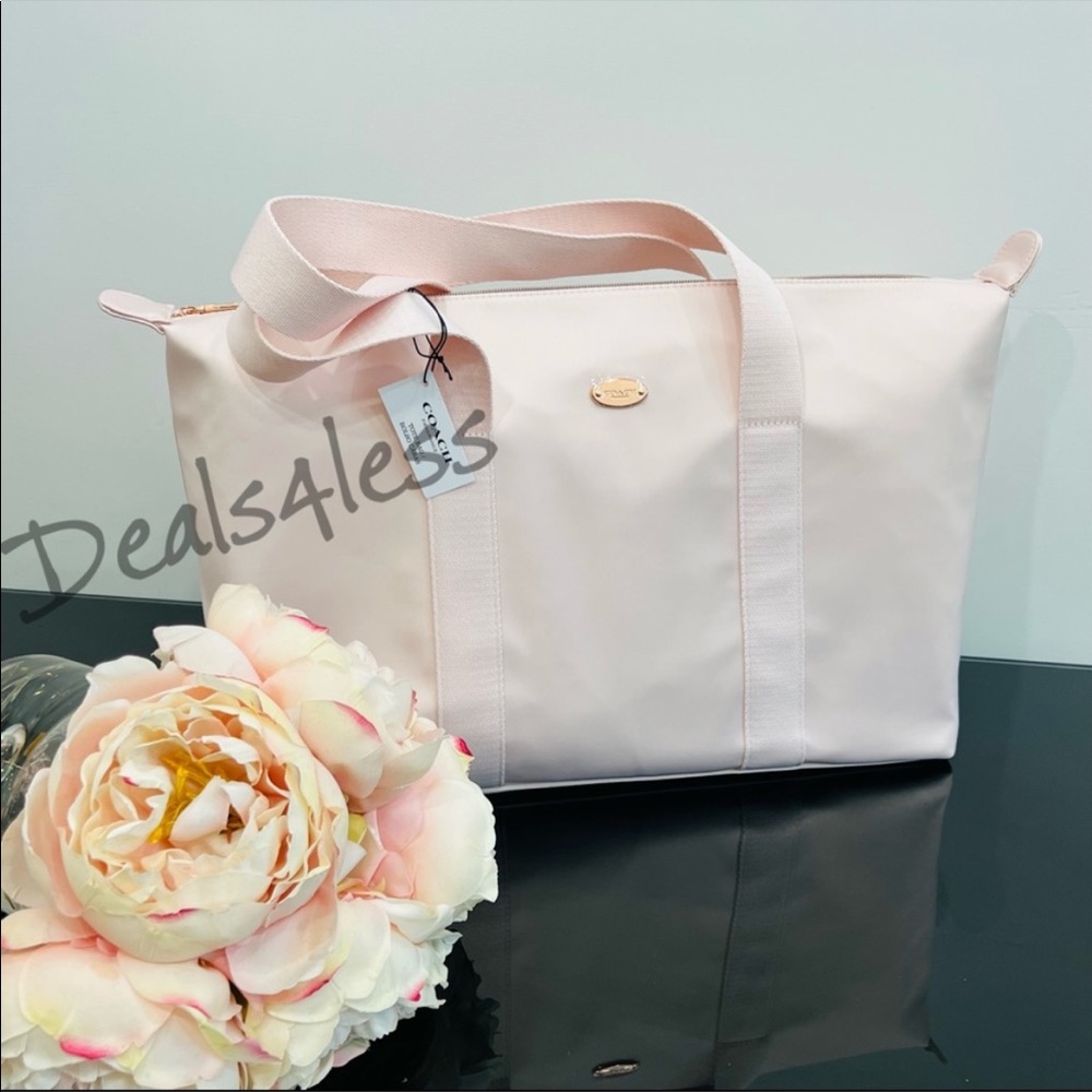Coach Duffel Bag Weekender Travel Tote Blush Pink Zippered Carry On Beach NEW - Picture 4 of 10